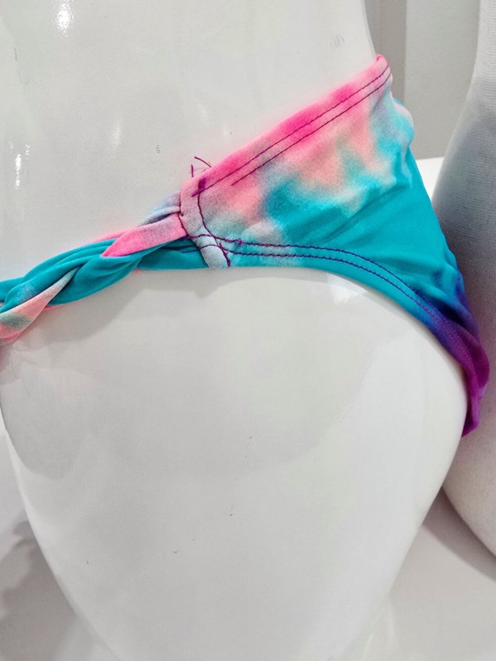 George ✦ Tie-Dye Braided Bikini Set ✦ Halter Top & Side-Tie Bottoms L/XL - Picture 6 of 9